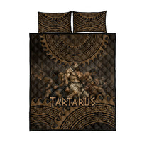 Greek Mythology Tartarus Quilt Bed Set Chained Titans Classical Art Greek Key Pattern