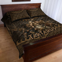 Greek Mythology Tartarus Quilt Bed Set Chained Titans Classical Art Greek Key Pattern