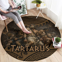 Greek Mythology Tartarus Round Carpet Chained Titans Classical Art Greek Key Pattern