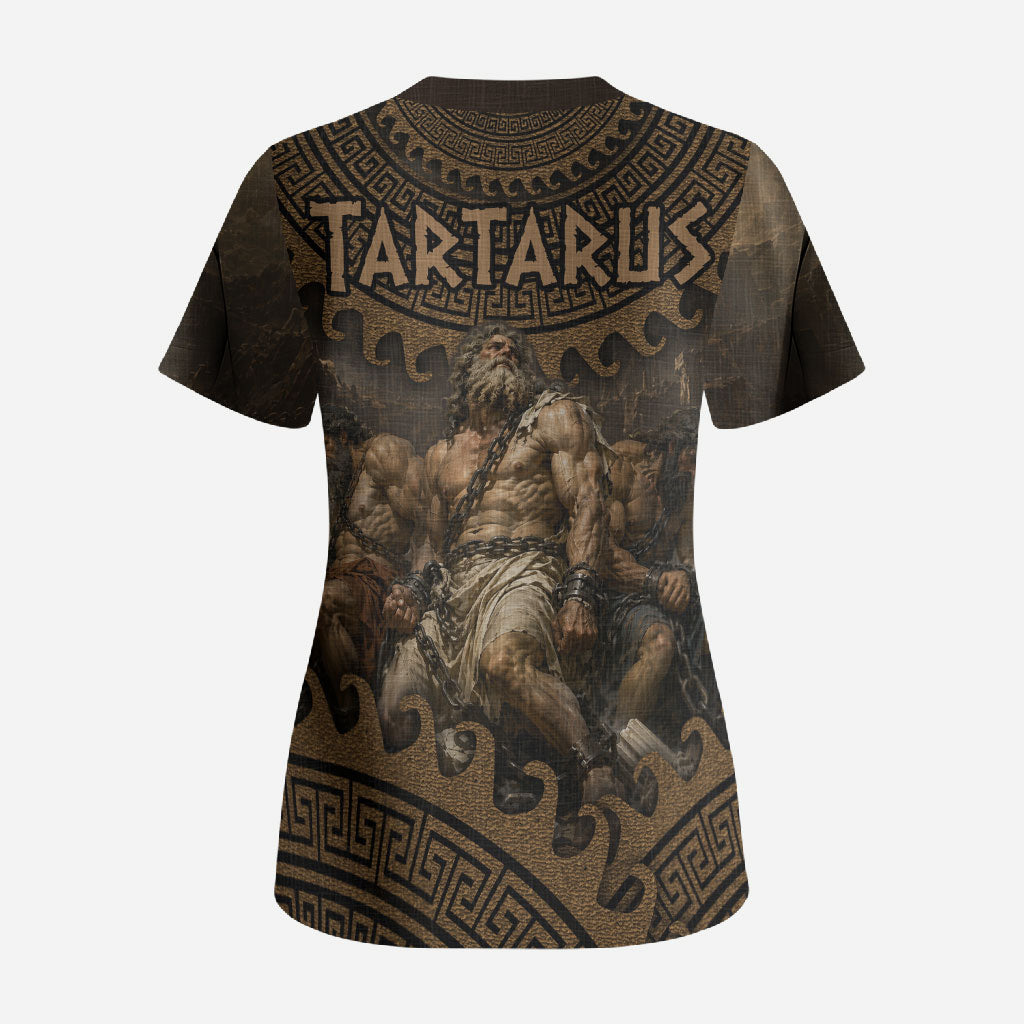 Greek Mythology Tartarus Scrub Top Chained Titans Classical Art Greek Key Pattern