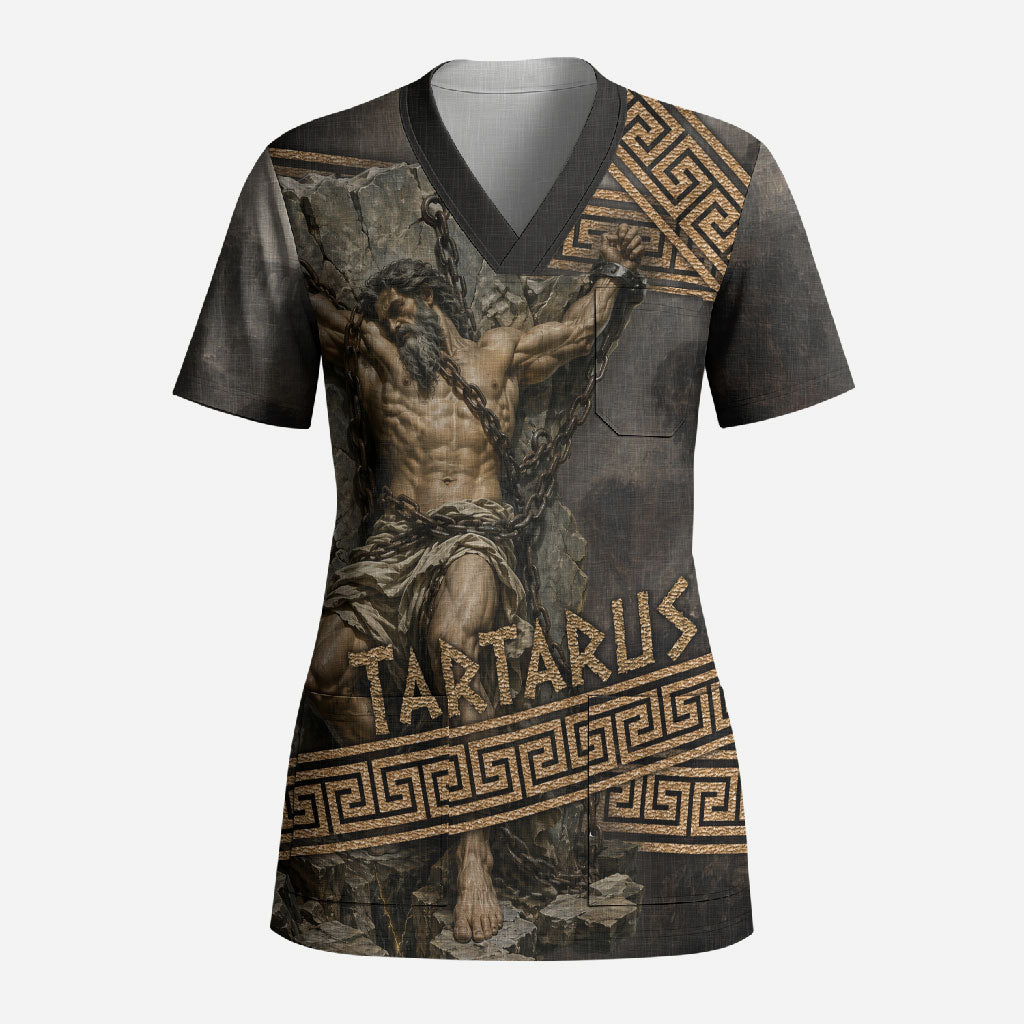 Tartarus Greek Mythology Scrub Top Chained Titan Classical Art