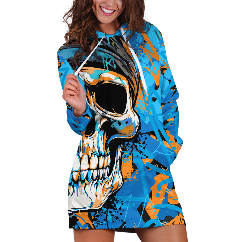 Grafity Skull Hoodie Dress Street Style Skull Colorful Abstract Art - Wonder Print Shop