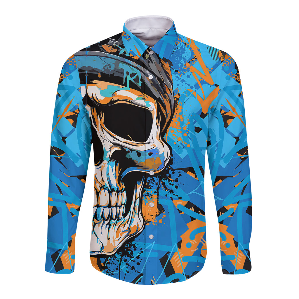 Grafity Skull Long Sleeve Button Shirt Street Style Skull Colorful Abstract Art - Wonder Print Shop