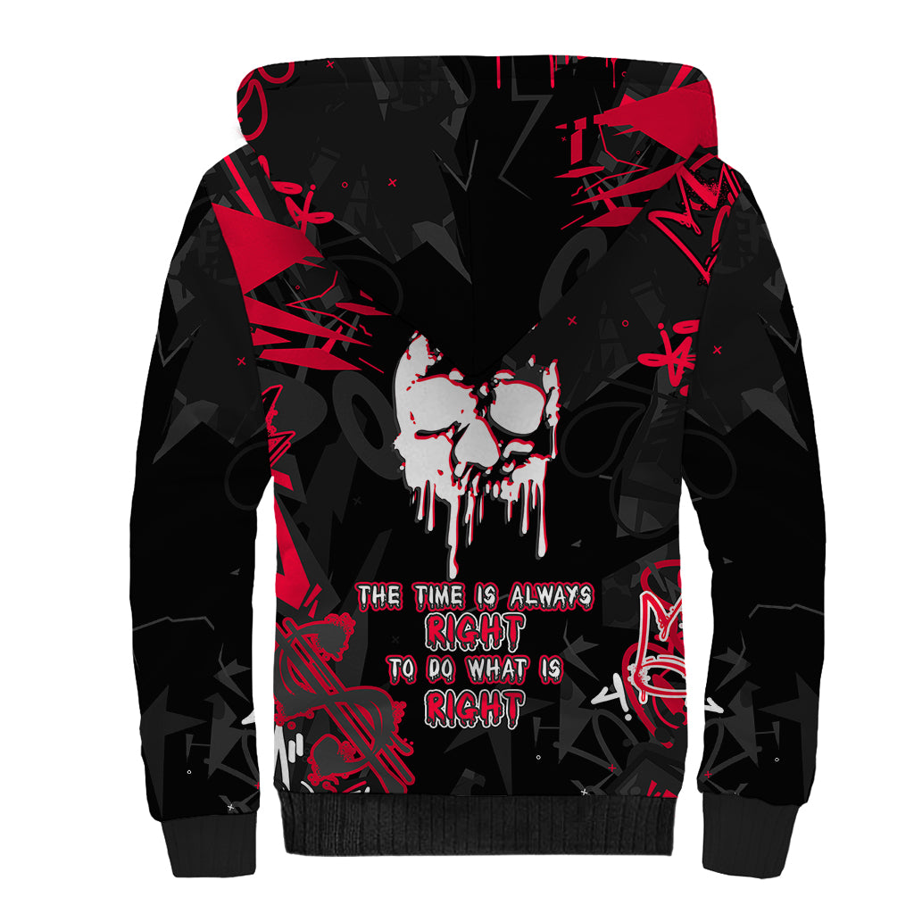 Skull Pattern Sherpa Hoodie The Time Is Aways Right To Do What Is Right - Wonder Print Shop