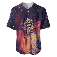 Skull astronaut baseball jersey with front wave graphic, short-sleeve button V-neck