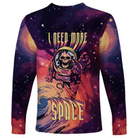 Unisex long sleeve cosmic shirt with skull astronaut graphic, purple and red space print