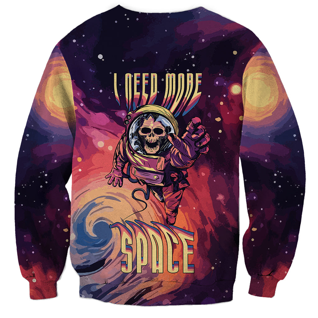 Skull astronaut sweatshirt with 'SPACE' graphic on front
