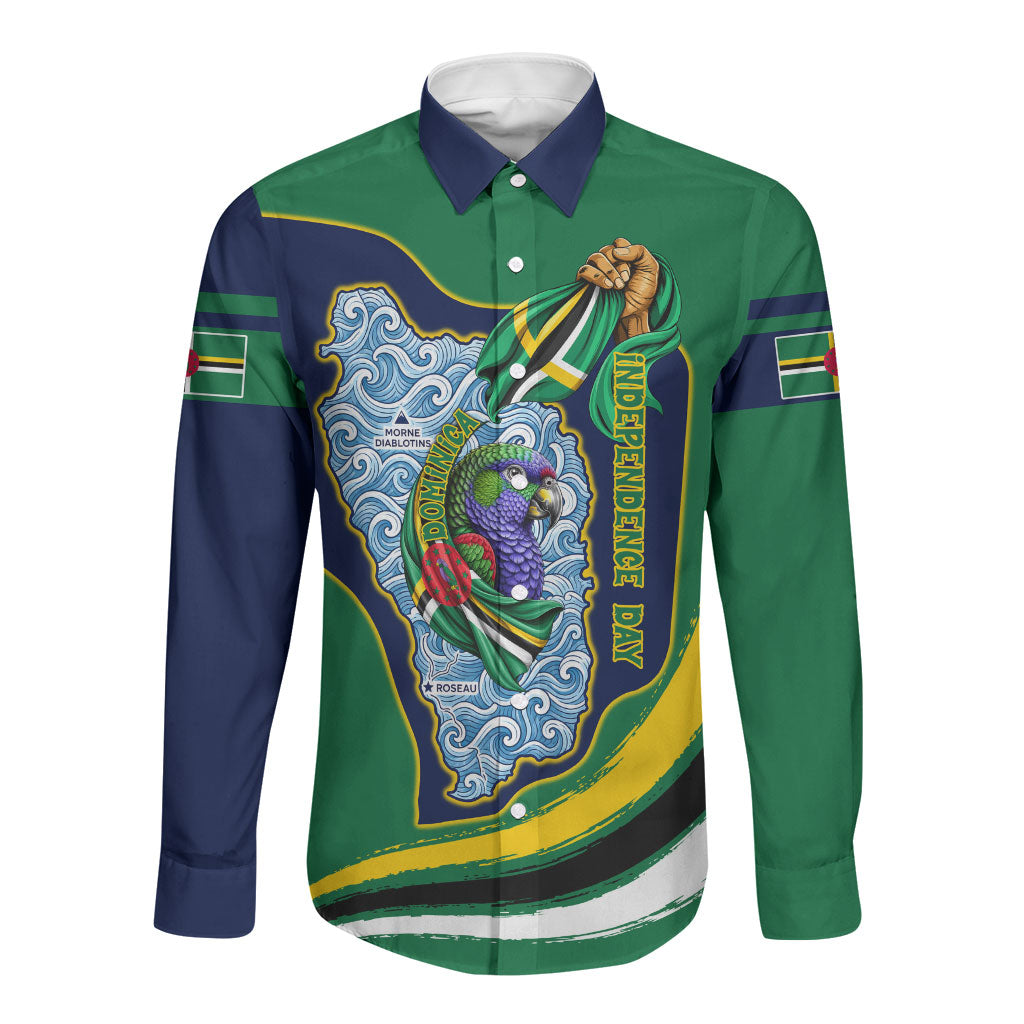 Dominica Independence Day Long Sleeve Button Shirt Sisserou Parrot Creole Culture Island Flag Art