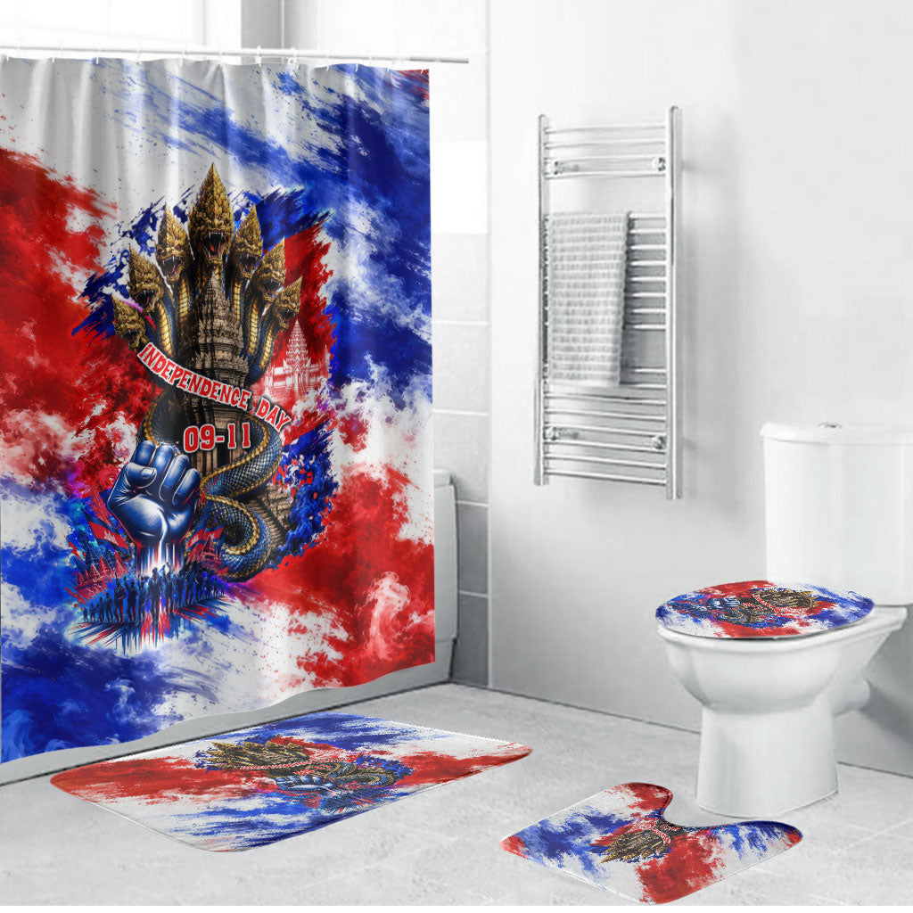Cambodia Independence Day Bathroom Set Cambodia Heritage Flag Patriotic Naga Serpent