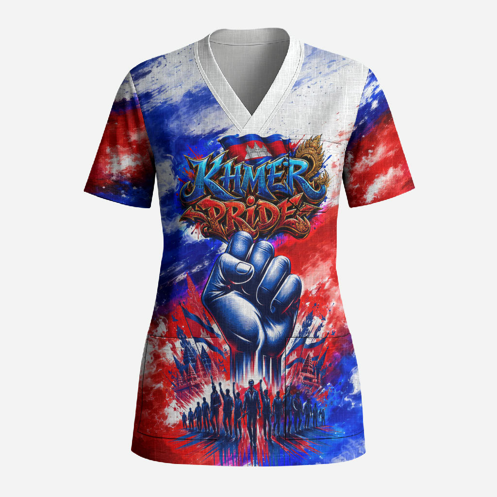 Cambodia Independence Day Scrub Top Cambodia Heritage Flag Patriotic Naga Serpent