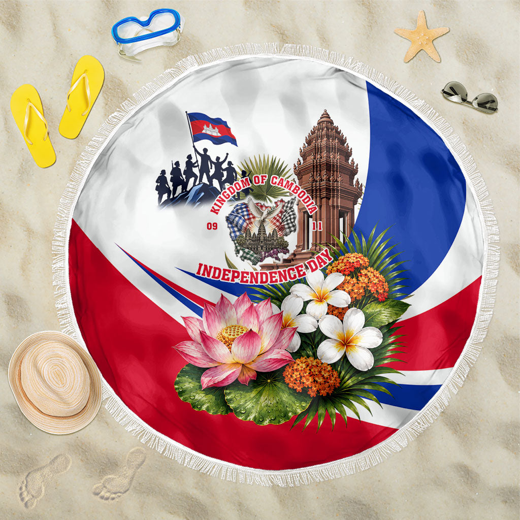 Kingdom Of Cambodia Independence Day Beach Blanket Angkor Wat Monument Floral Flag