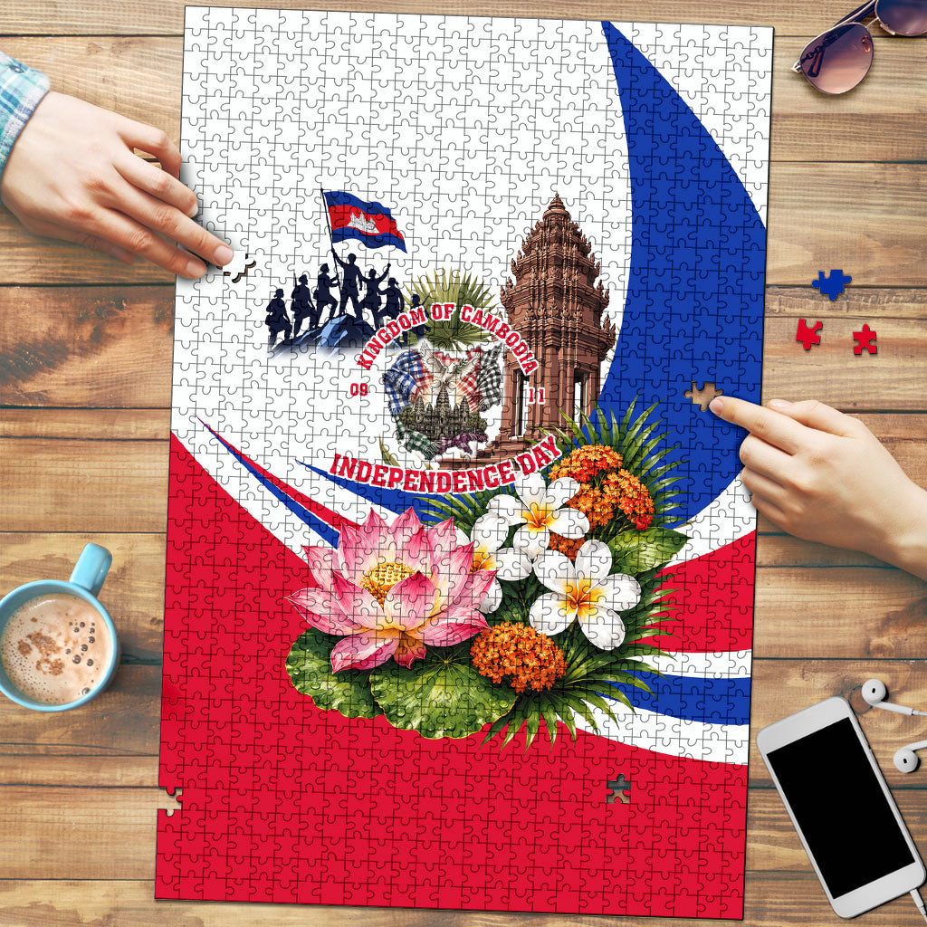 Kingdom Of Cambodia Independence Day Puzzle Angkor Wat Monument Floral Flag