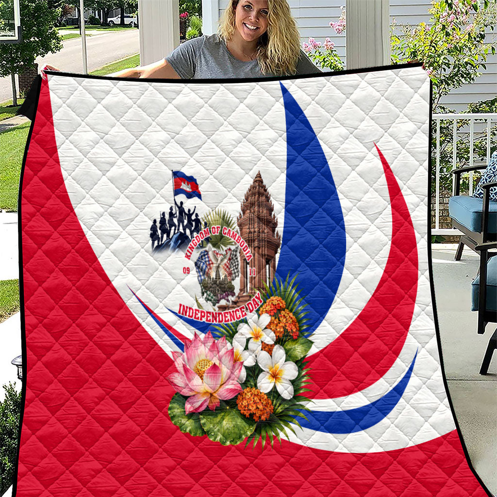 Kingdom Of Cambodia Independence Day Quilt Angkor Wat Monument Floral Flag