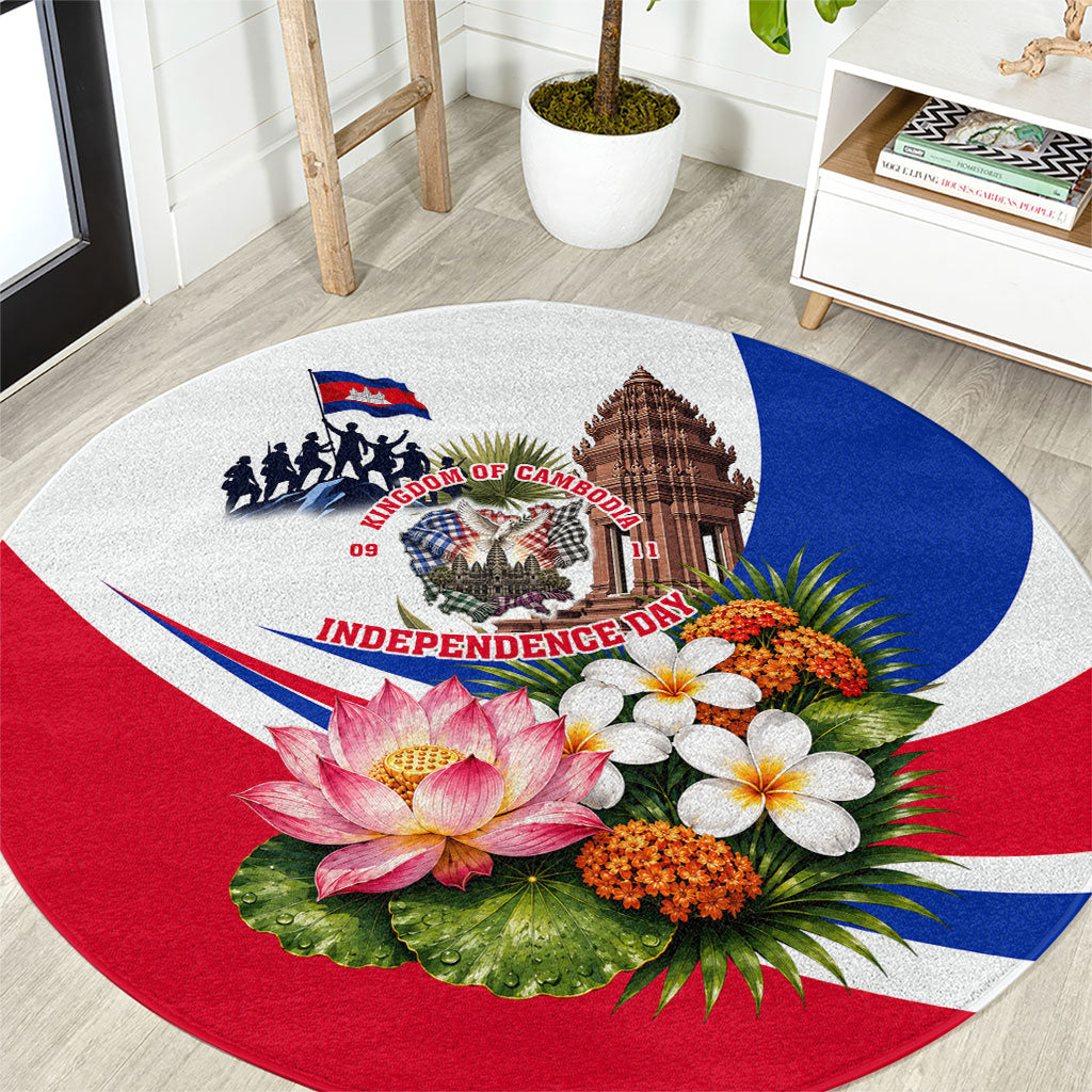Kingdom Of Cambodia Independence Day Round Carpet Angkor Wat Monument Floral Flag
