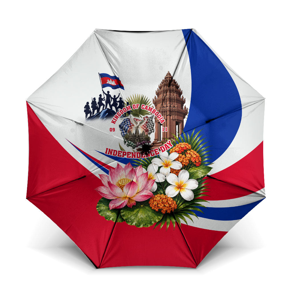 Kingdom Of Cambodia Independence Day Umbrella Angkor Wat Monument Floral Flag