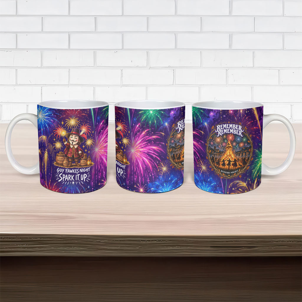 Guy Fawkes Bonfire Night Fireworks Ceramic Mug Vibrant Colorful Celebration Sparkler Gunpowder Plot