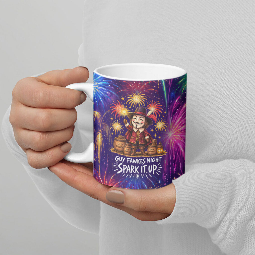 Guy Fawkes Bonfire Night Fireworks Ceramic Mug Vibrant Colorful Celebration Sparkler Gunpowder Plot