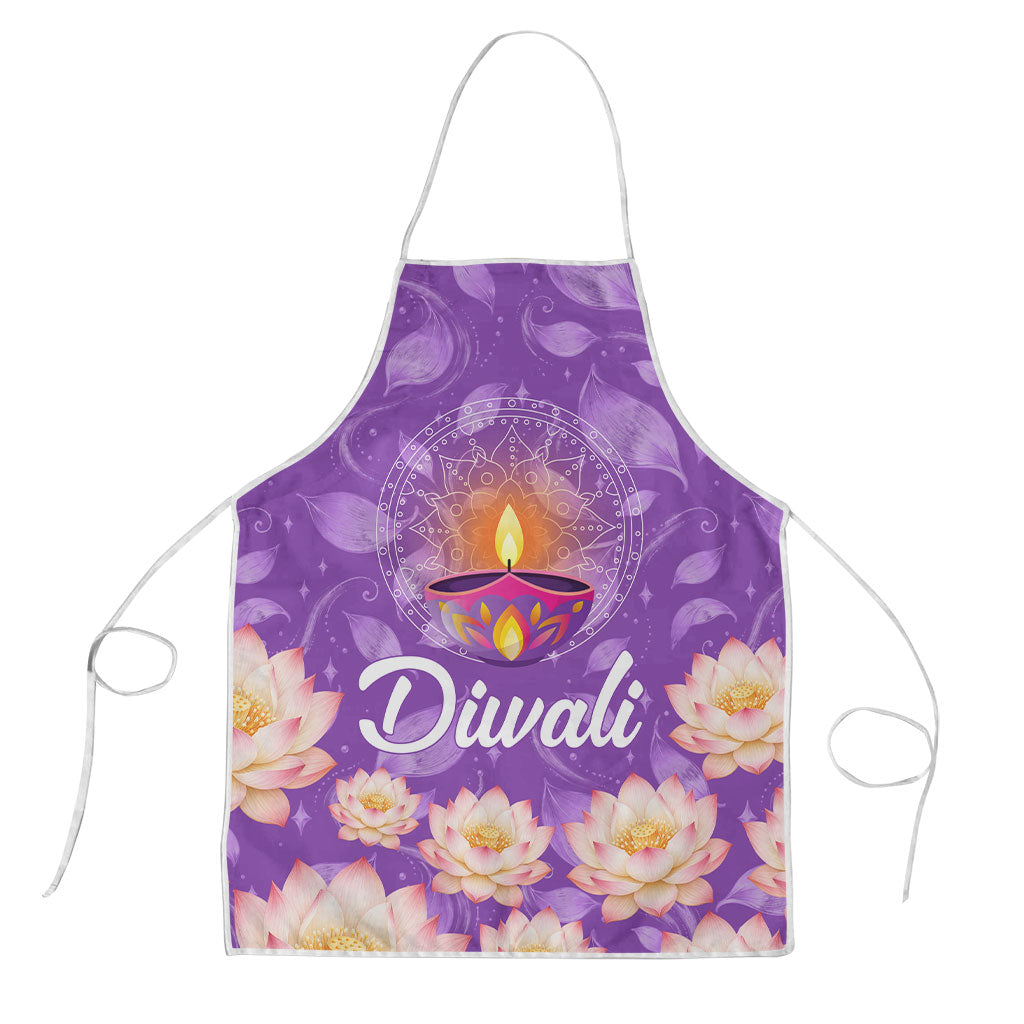 Diwali Diya Light Lotus Apron Vibrant Festival Of Lights Mandala Spiritual Indian Floral