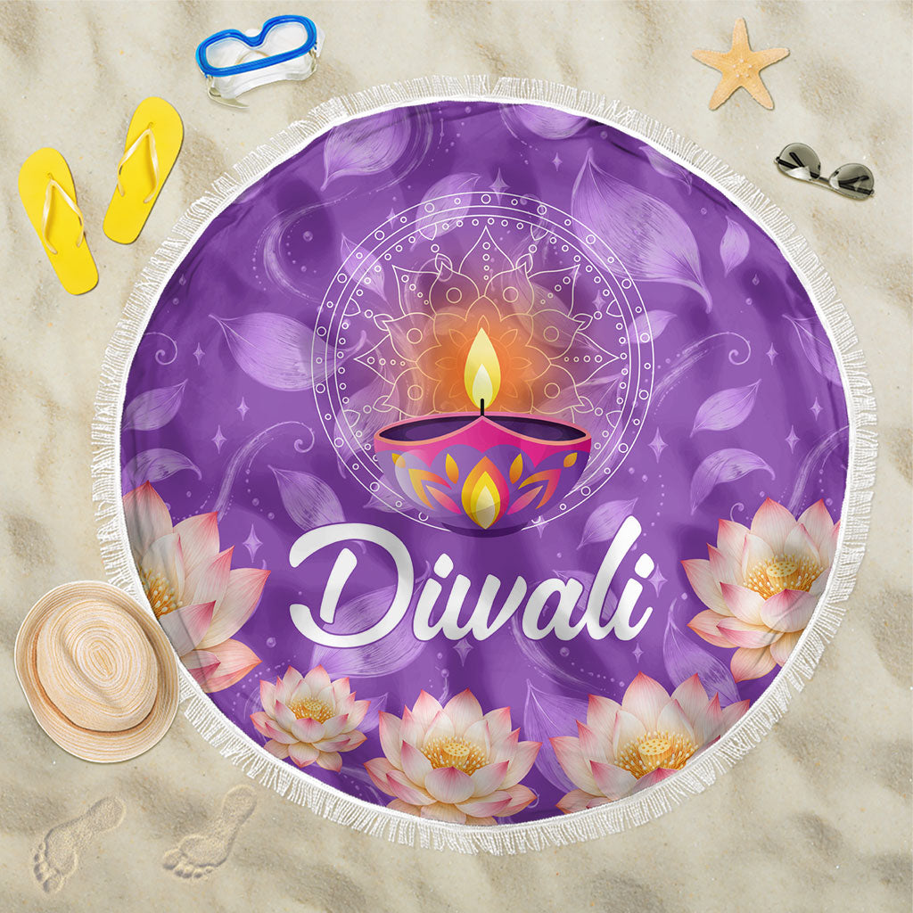 Diwali Diya Light Lotus Beach Blanket Vibrant Festival Of Lights Mandala Spiritual Indian Floral
