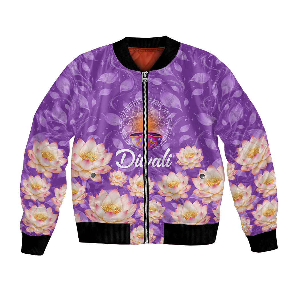 Diwali Diya Light Lotus Bomber Jacket Vibrant Festival Of Lights Mandala Spiritual Indian Floral