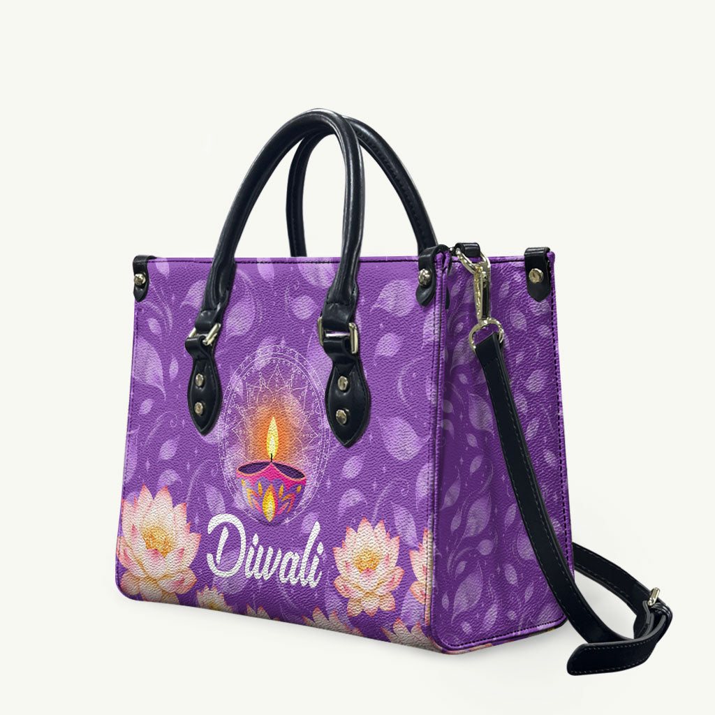 Diwali Diya Light Lotus Leather Bag Vibrant Festival Of Lights Mandala Spiritual Indian Floral