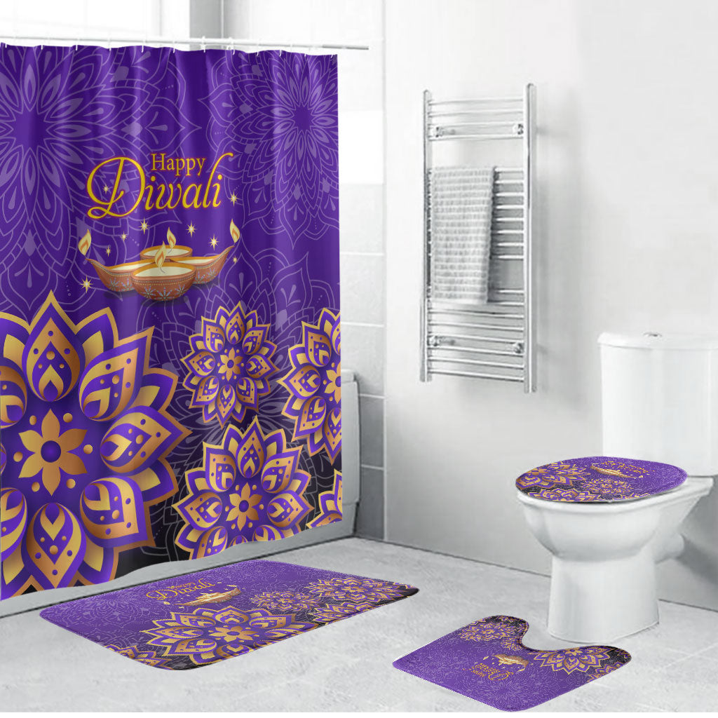 Happy Diwali Diya Lamp Bathroom Set Gold Mandala Festival Of Lights Ornate Indian Cultural