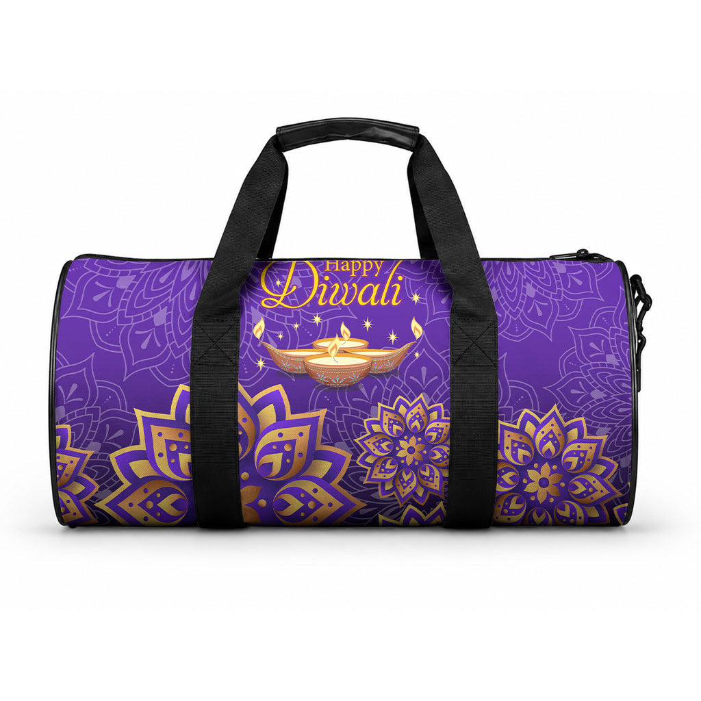 Happy Diwali Diya Lamp Duffle Bag Gold Mandala Festival Of Lights Ornate Indian Cultural