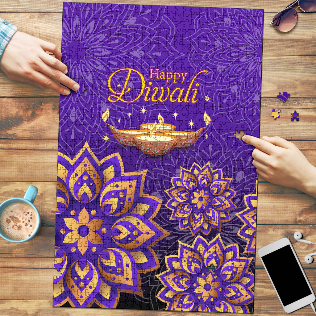 Happy Diwali Diya Lamp Puzzle Gold Mandala Festival Of Lights Ornate Indian Cultural