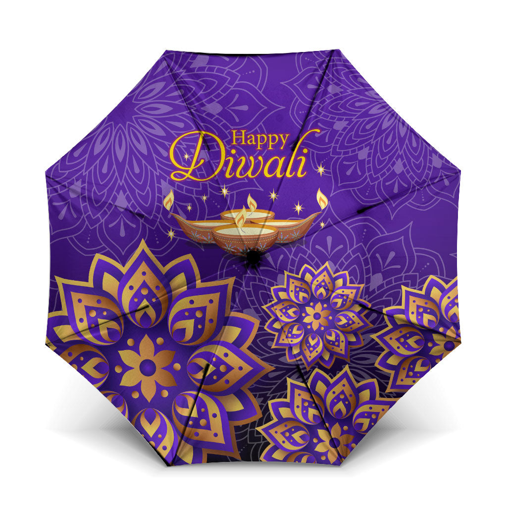 Happy Diwali Diya Lamp Umbrella Gold Mandala Festival Of Lights Ornate Indian Cultural