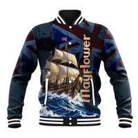 Mayflower 1620 Ship Baseball Jacket Vintage Nautical Ocean Waves Art