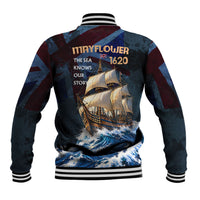 Mayflower 1620 Ship Baseball Jacket Vintage Nautical Ocean Waves Art