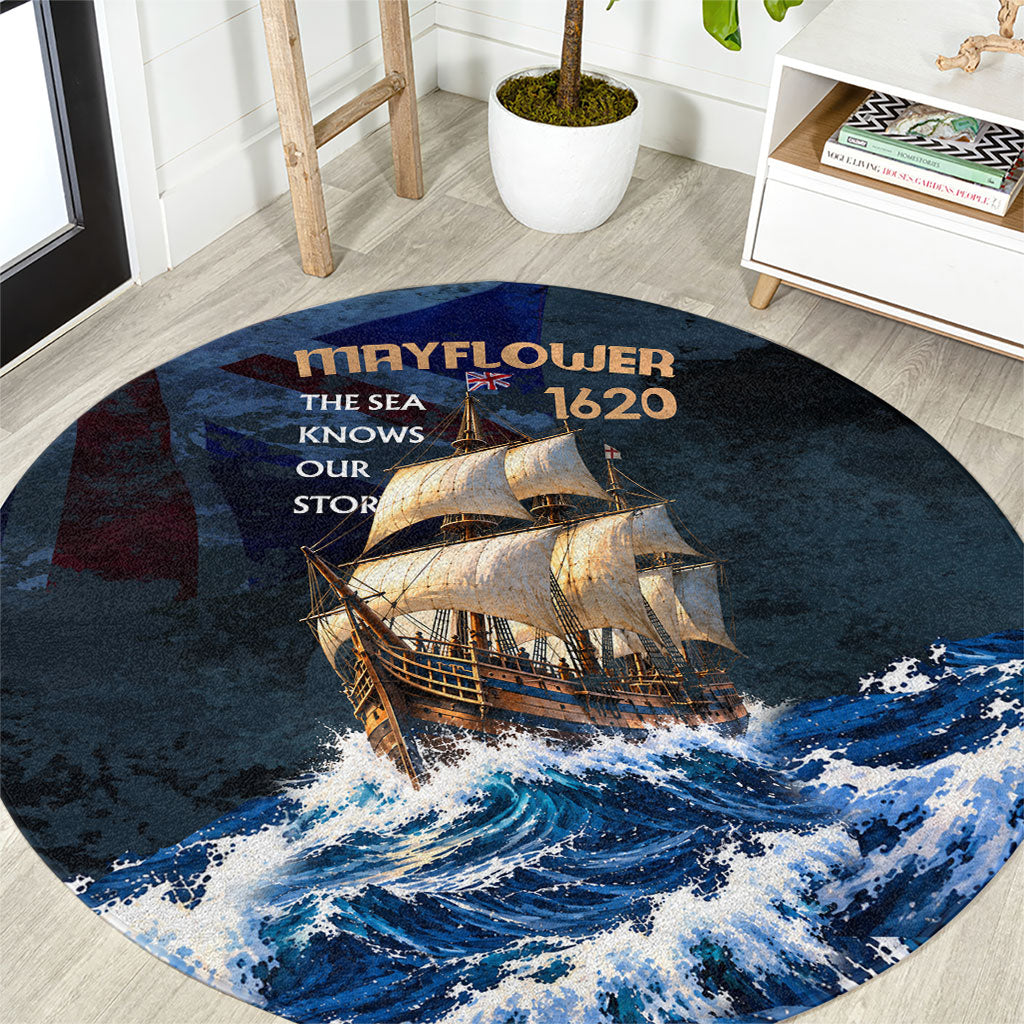 Mayflower 1620 Ship Round Carpet Vintage Nautical Ocean Waves Art