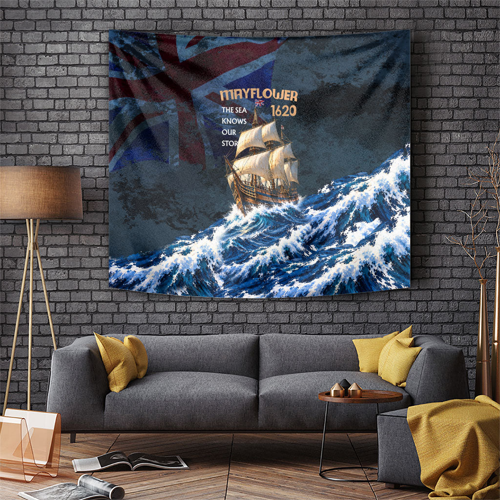 Mayflower 1620 Ship Tapestry Vintage Nautical Ocean Waves Art
