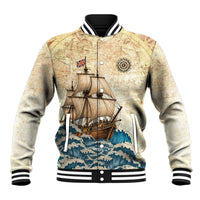Mayflower Descendant Ship Baseball Jacket Vintage Nautical Map Ocean Waves