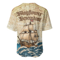 Mayflower Descendant Ship Baseball Jersey Vintage Nautical Map Ocean Waves