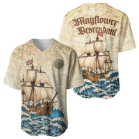 Mayflower Descendant Ship Baseball Jersey Vintage Nautical Map Ocean Waves