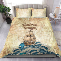 Mayflower Descendant Ship Bedding Set Vintage Nautical Map Ocean Waves