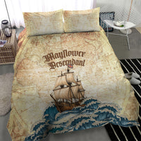 Mayflower Descendant Ship Bedding Set Vintage Nautical Map Ocean Waves