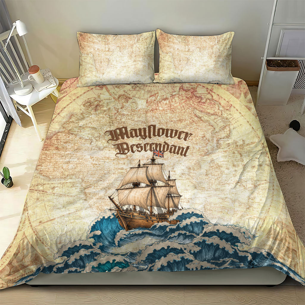 Mayflower Descendant Ship Bedding Set Vintage Nautical Map Ocean Waves