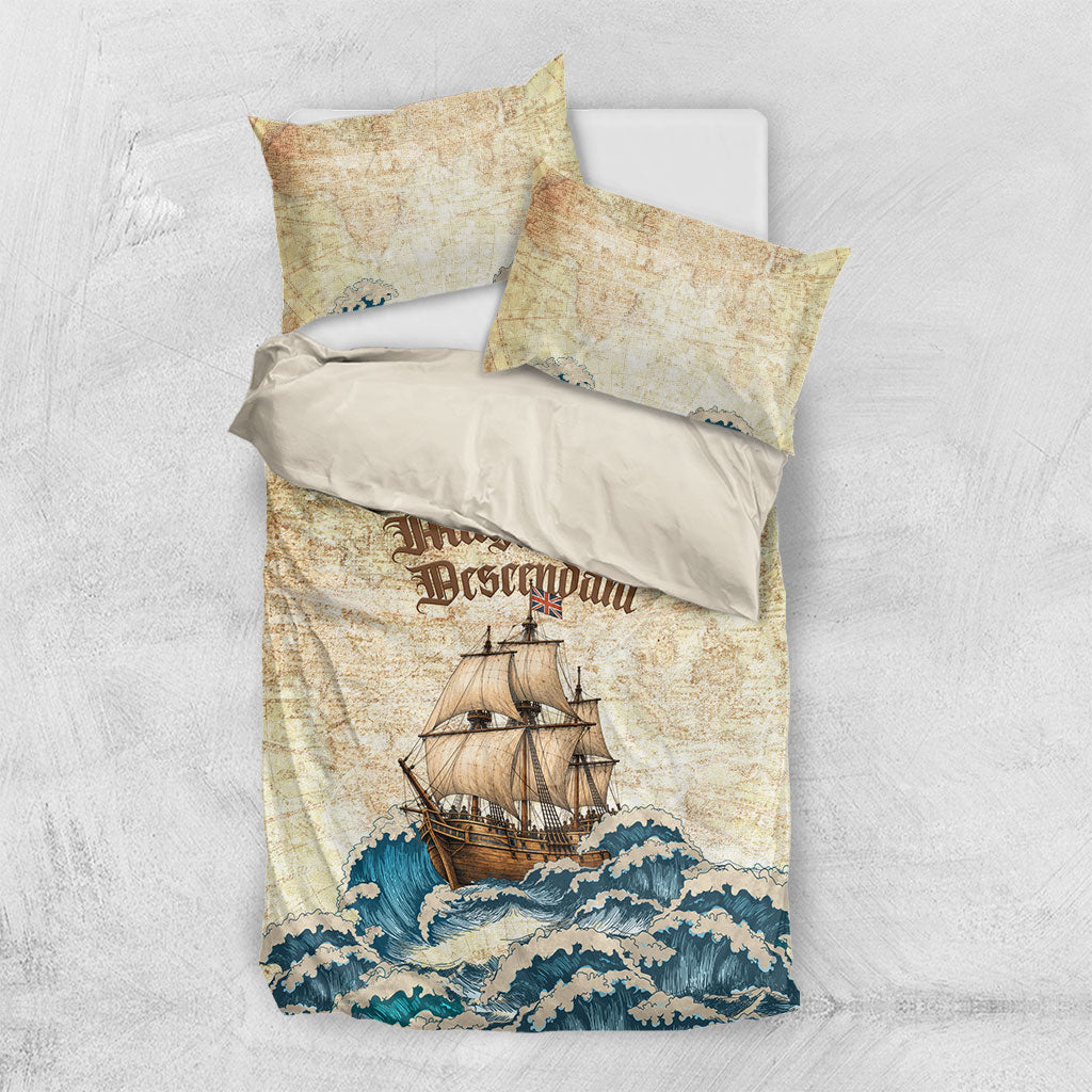 Mayflower Descendant Ship Bedding Set Vintage Nautical Map Ocean Waves
