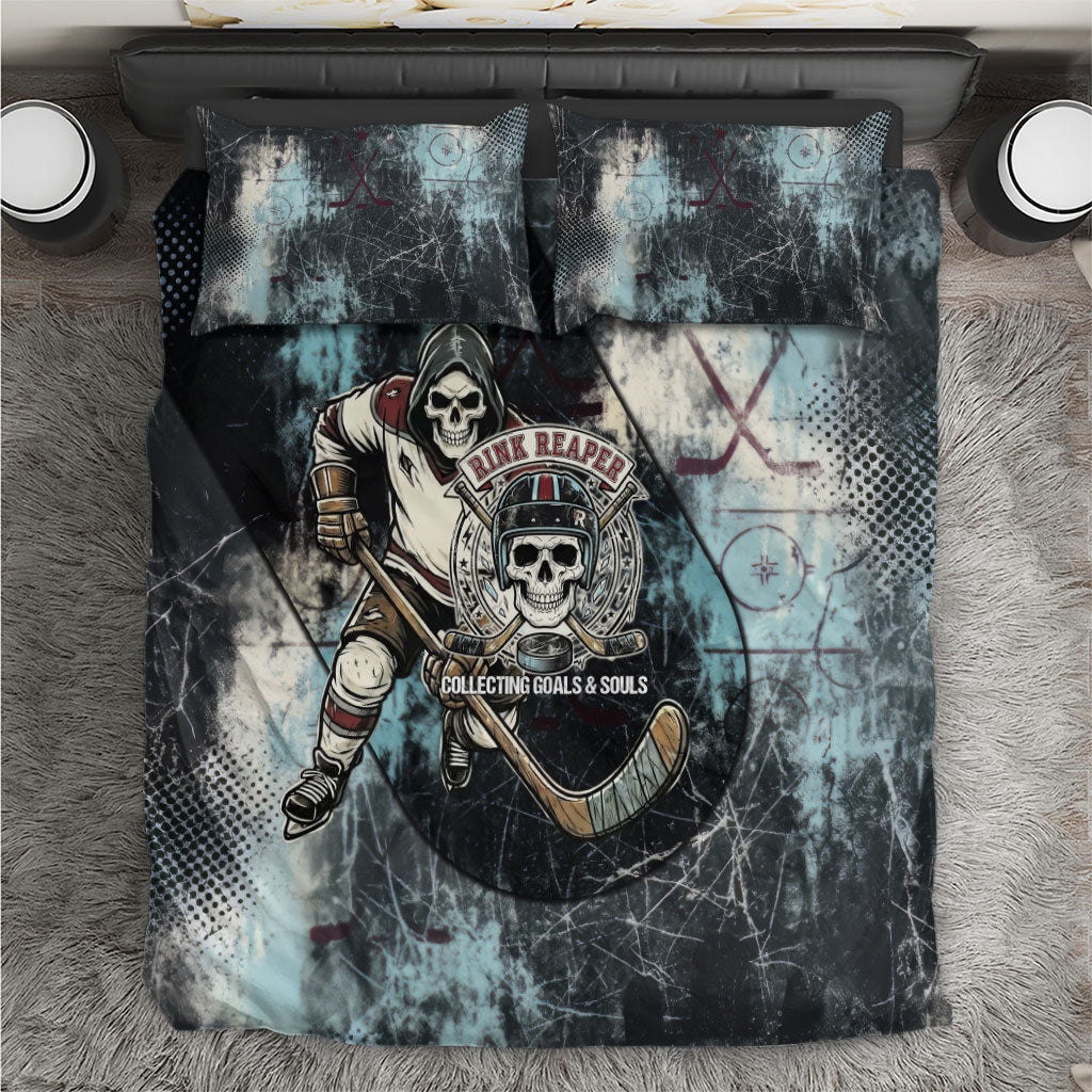 Ice Hockey Rink Reaper Grim Reaper Skeleton Bedding Set Vintage Retro Grunge Distress Ice Hockey Player