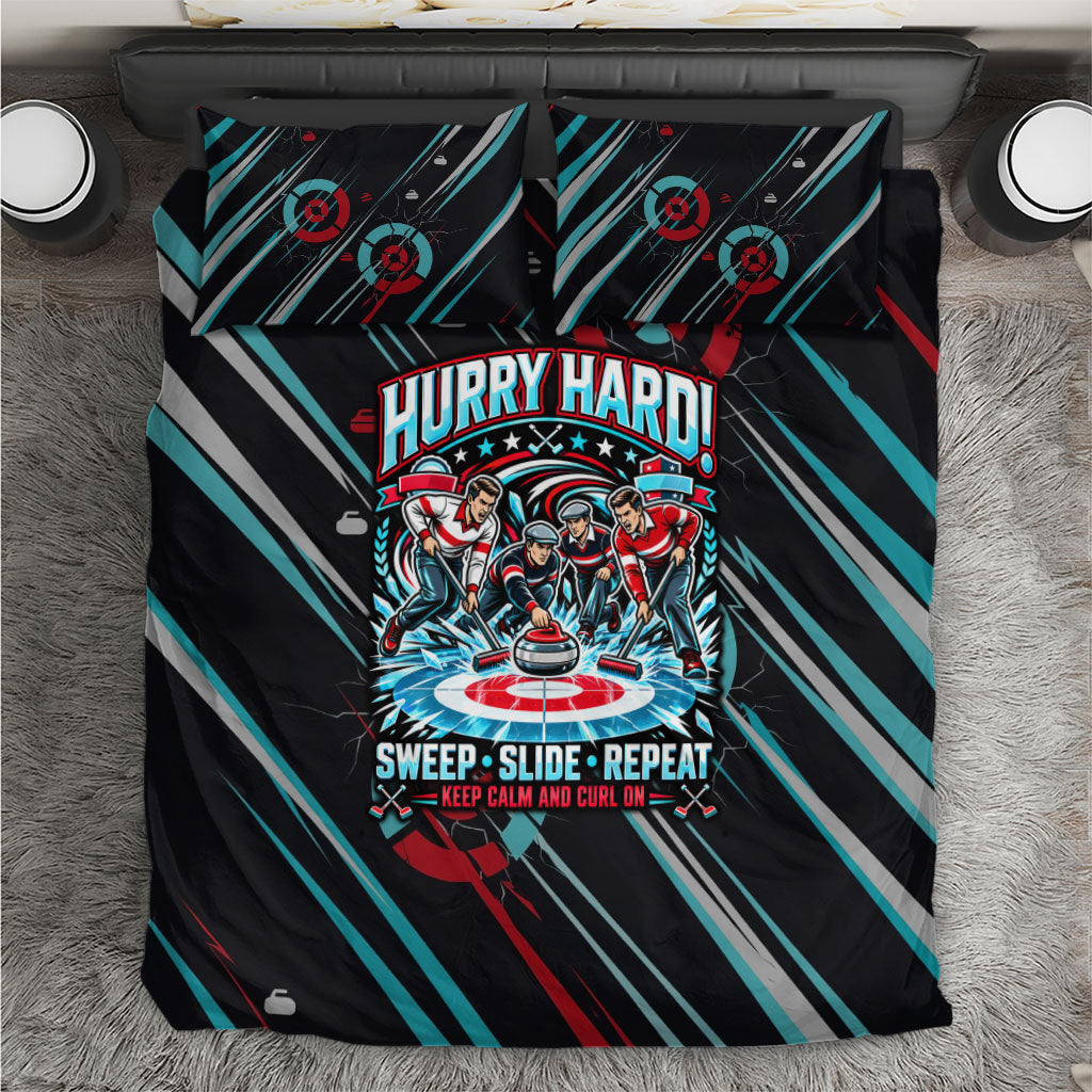 Curling My House My Rules Hurry Hard Bedding Set Vintage Retro Curling Sweep Slide Repeat Sports Quote