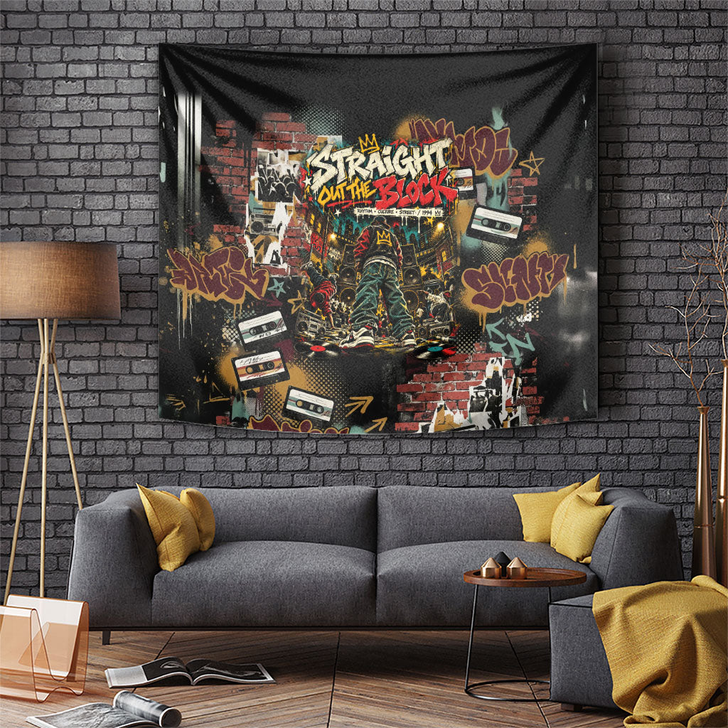 Keep It Real Straight Out The Block Hip Hop Boombox Tapestry 90s Streetwear Graffiti Art Urban Retro Cassette Culture