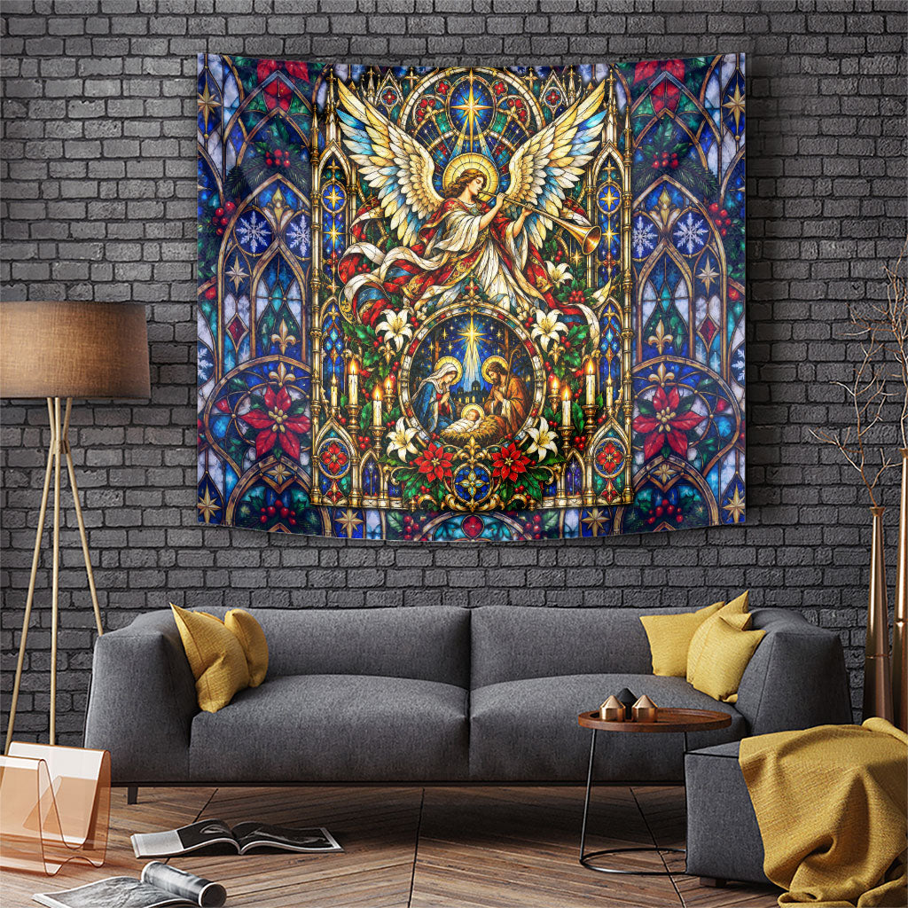 Nativity Scene Holy Night Angel Christmas Tapestry Stained Glass Art Christian Religious Faith Cathedral Window