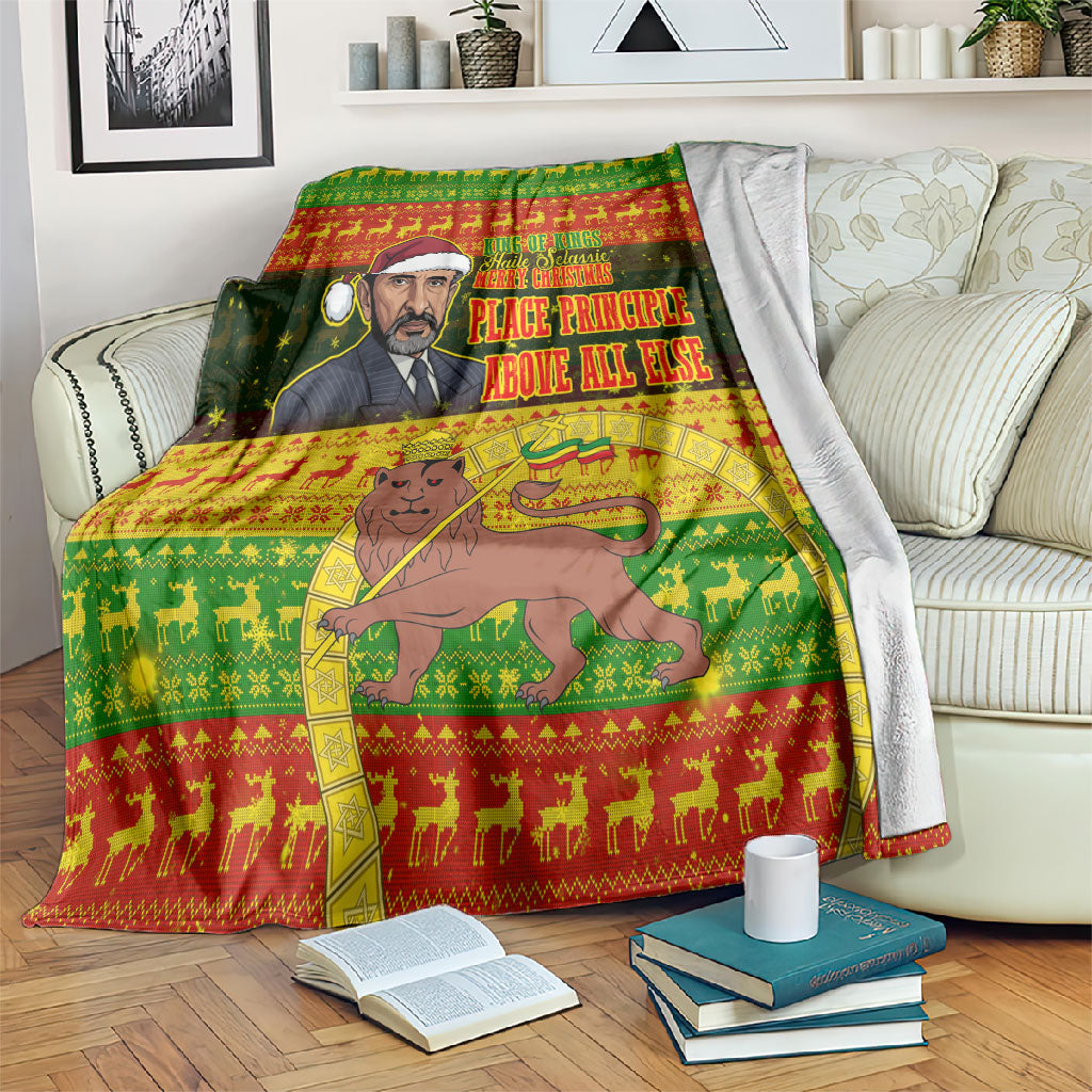 Ethiopia Haile Selassie Christmas Blanket King Of Kings Lion Of Judah Ugly Pattern Holiday