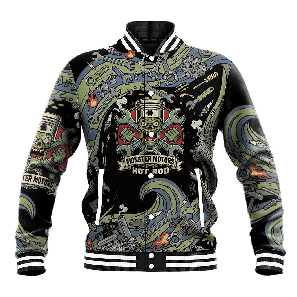 Mechanic Hot Rod Monster Motors Baseball Jacket Retro Zombie Mechanic Vintage Hot Rod Auto Tools Art