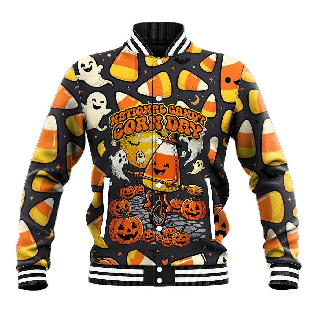 National Candy Corn Day Baseball Jacket Spooky Cute Candy Corn Skater Ghost Halloween