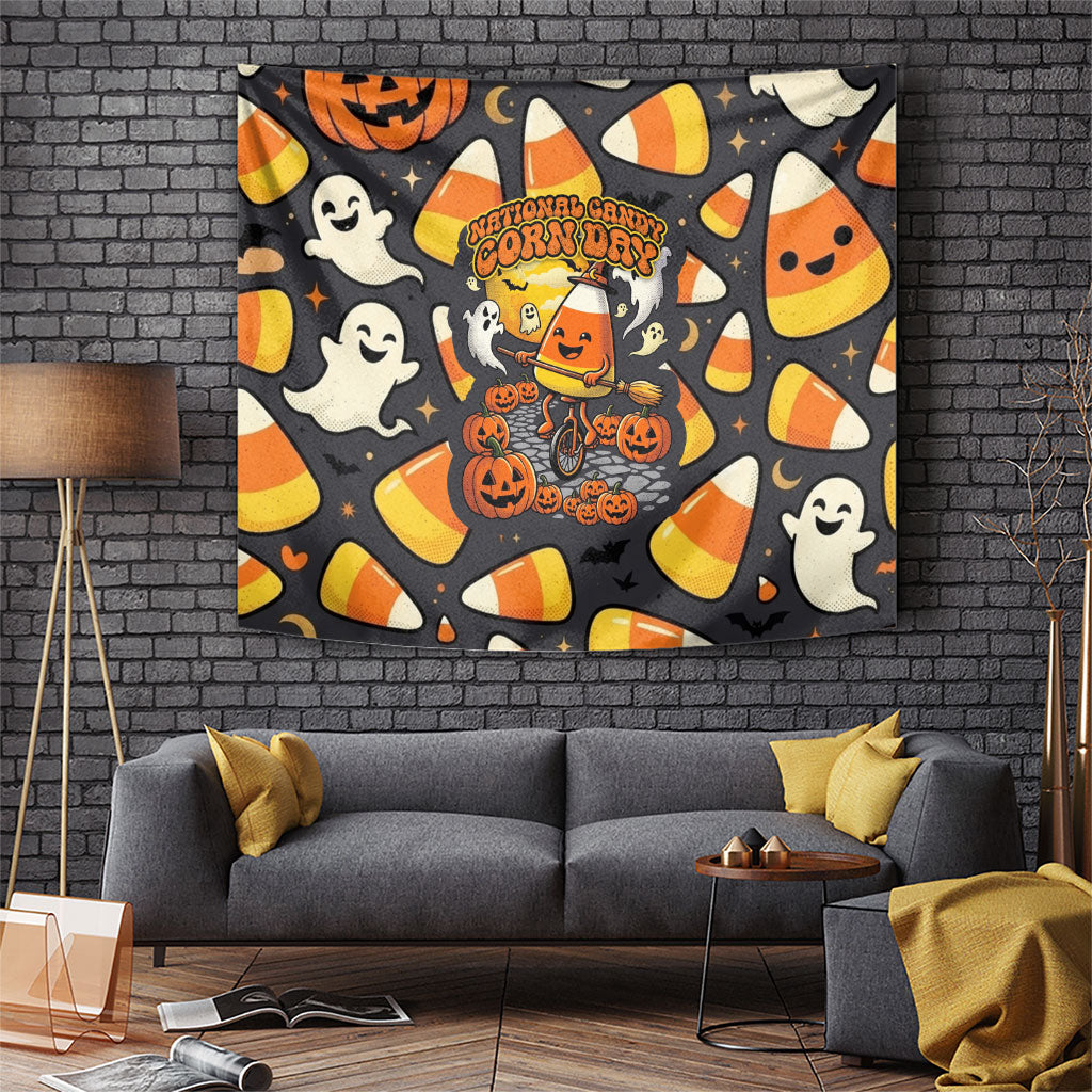 National Candy Corn Day Tapestry Spooky Cute Candy Corn Skater Ghost Halloween