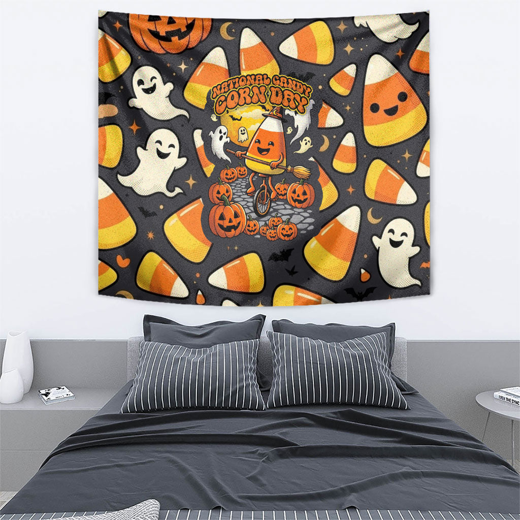 National Candy Corn Day Tapestry Spooky Cute Candy Corn Skater Ghost Halloween