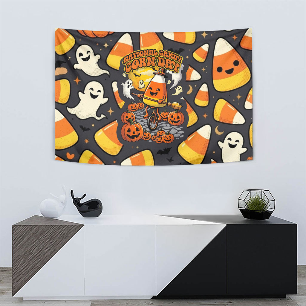 National Candy Corn Day Tapestry Spooky Cute Candy Corn Skater Ghost Halloween